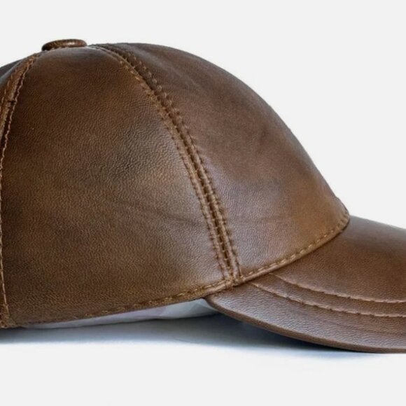 VINTAGE LEATHER BASEBALL CAP LAMBSKIN ADJUSTABLE SNAPBACK HAT- ONE SIZE UNISEX - Picture 4 of 4